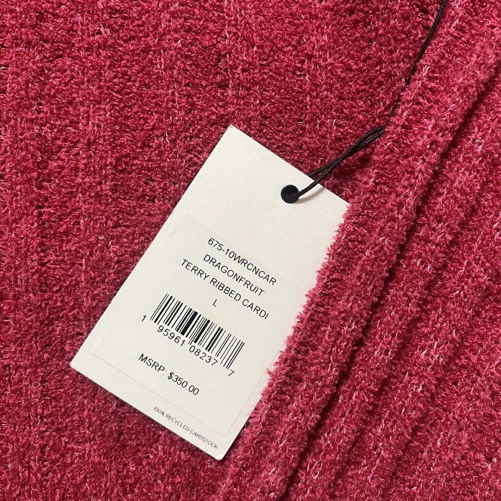 Re/Done Terry Ribbed Cardigan Dragon Fruit Med NWT MSRP $350 - Picture 8 of 8